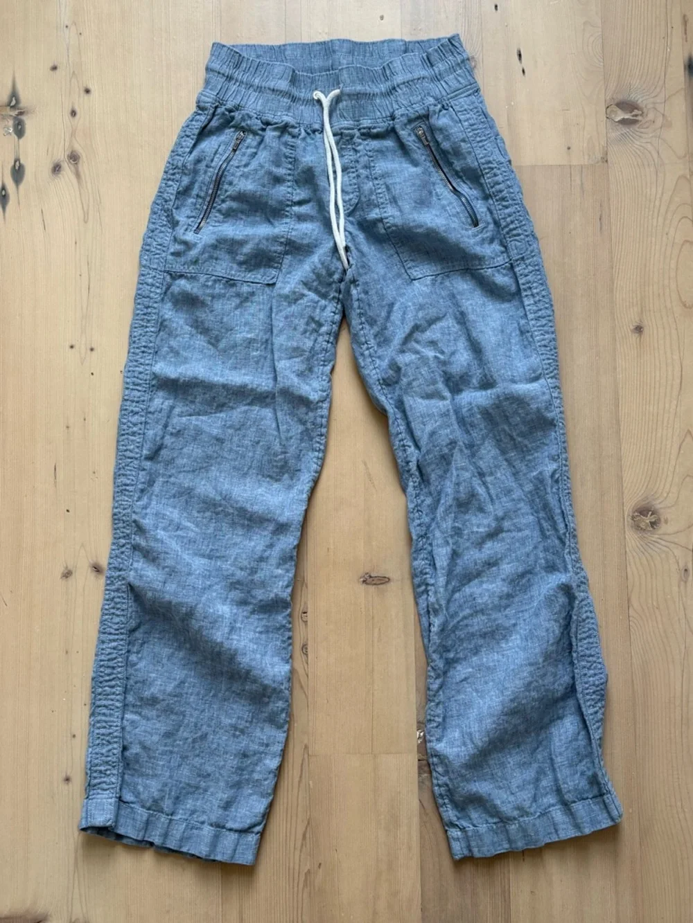 Athleta Mid-Blue Cabo Linen Wide Leg Pull Up Drawstring Pants - Beach Casual - Picture 2 of 8